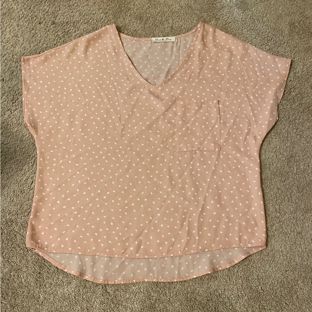 Vine & Love Pink Flowy Blouse Lightweight Size Small 100% Polyester Top V-Neck